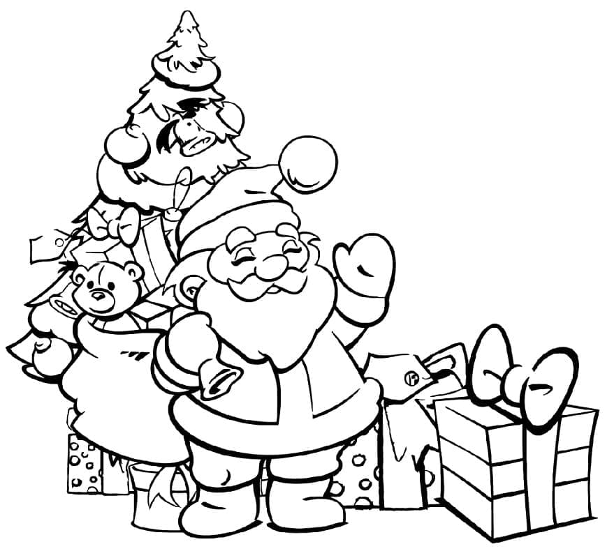 Julemanden Med Gaveæske Og Juletræ Tegninger til Farvelægning