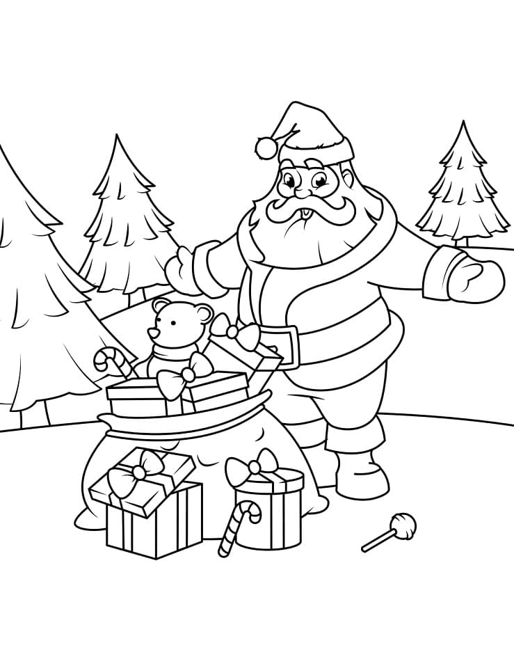 Julemanden Med Gaver Tegninger til Farvelægning