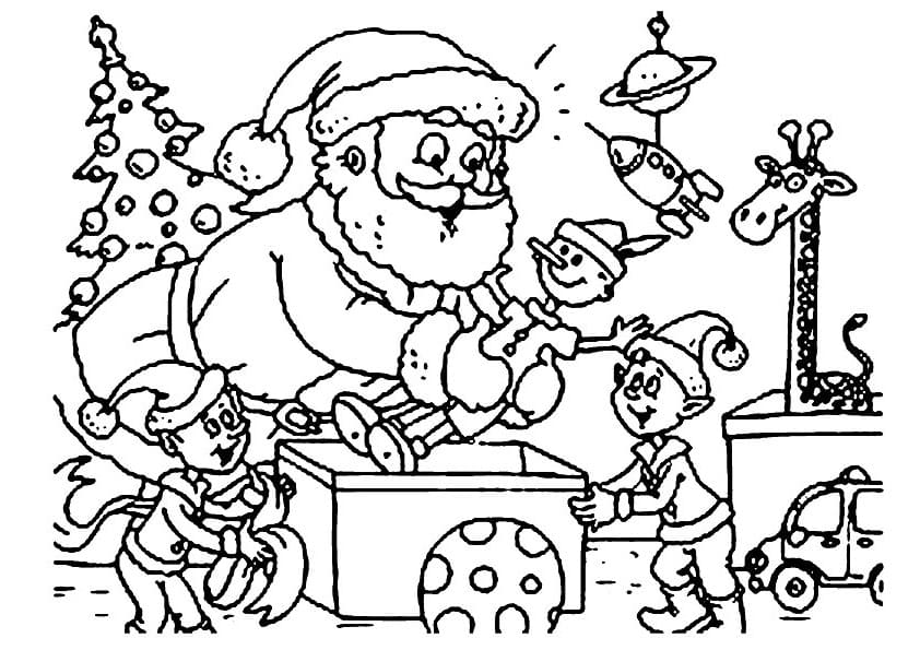 Julemanden Med Nisser Tegninger til Farvelægning