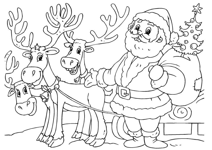 Julemanden Og Rensdyr Tegninger til Farvelægning