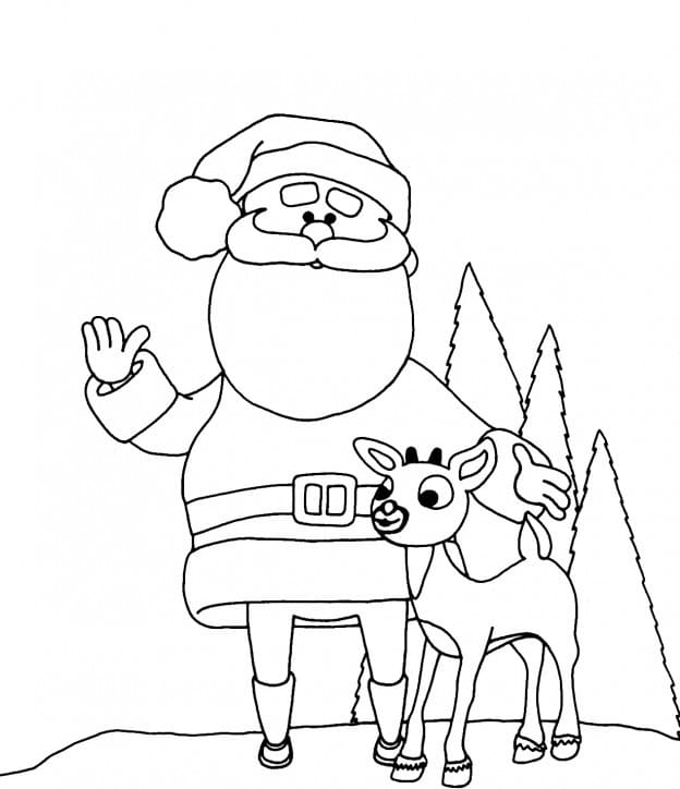 Julemanden Og Rudolf Tegninger til Farvelægning