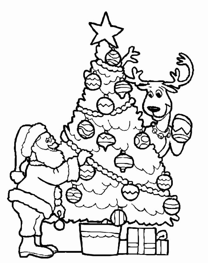 Julemanden Pynter Juletræ Tegninger til Farvelægning