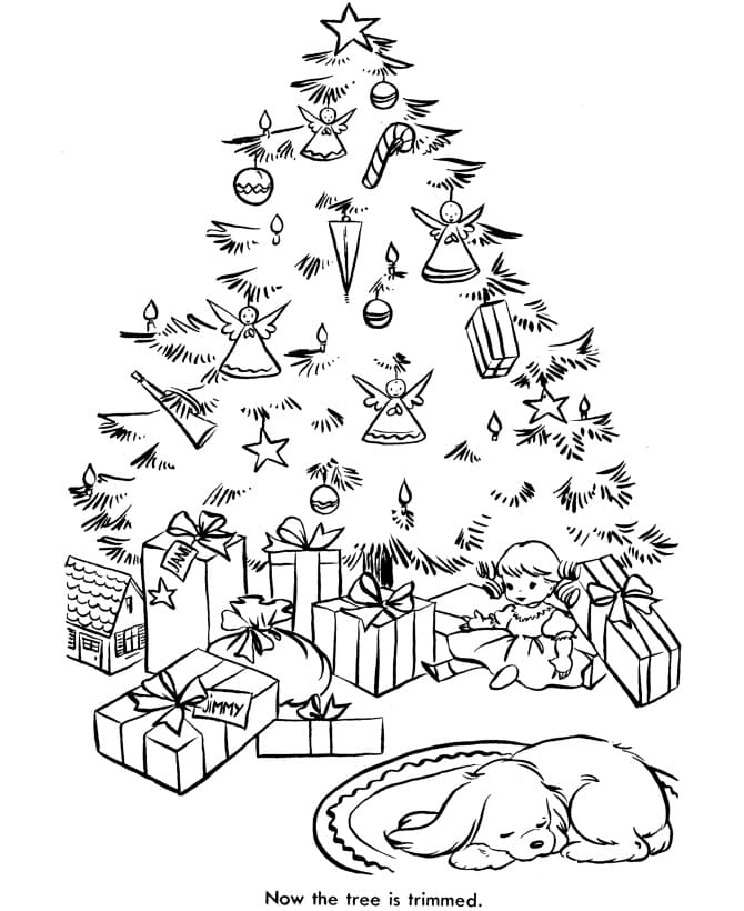 Juletræ Er Trimmet Tegninger til Farvelægning