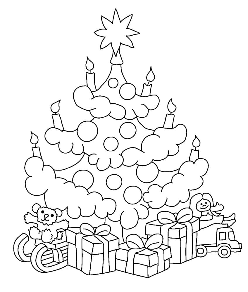 Juletræ Med Gaver Tegninger til Farvelægning