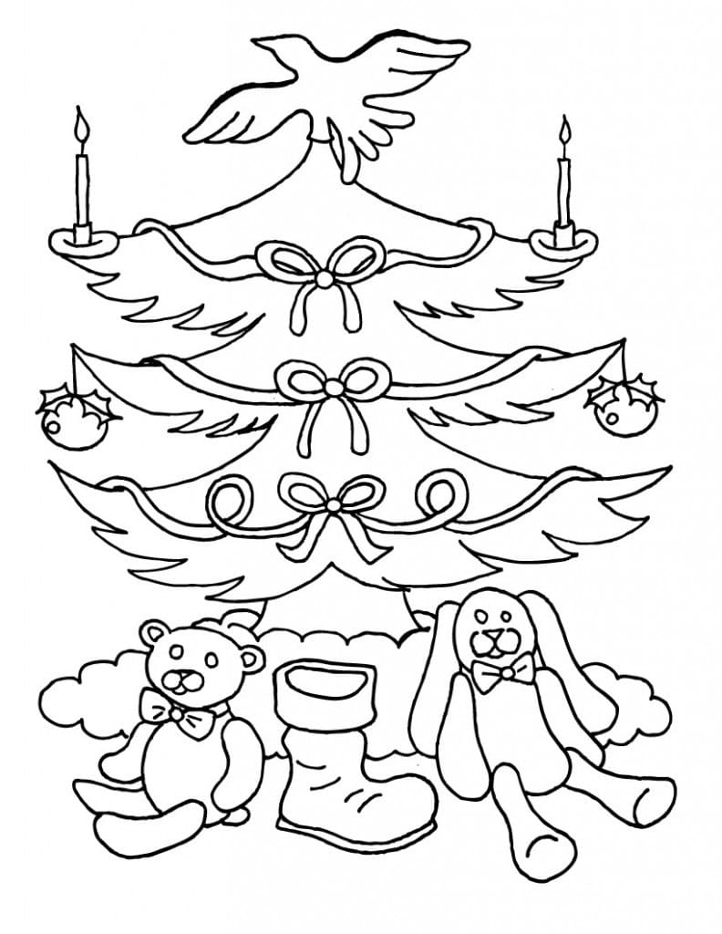 Juletræ Med Legetøj Tegninger til Farvelægning