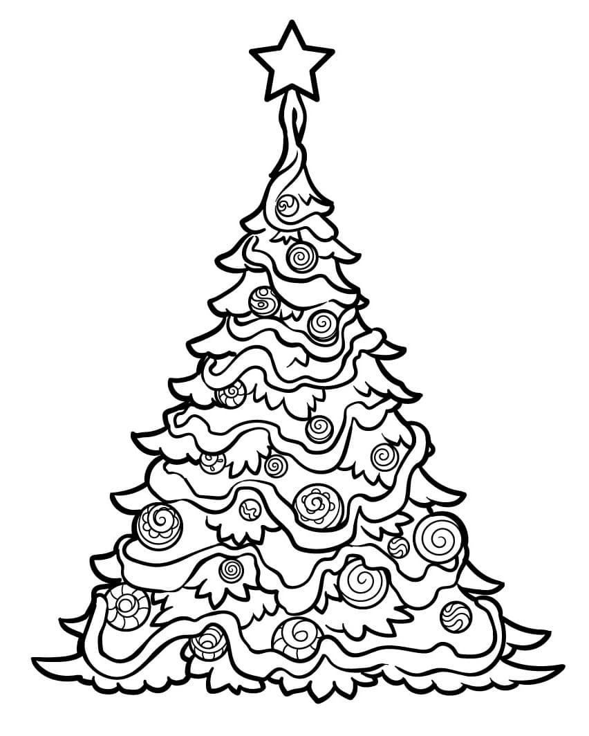 Juletræ Med Stjerne Tegninger til Farvelægning