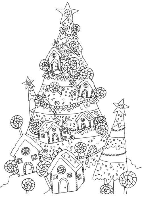Juletræ Og Slikhus Tegninger til Farvelægning