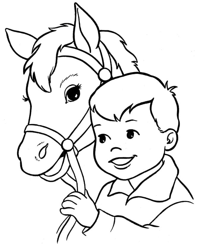 Lille Dreng Og Hest Tegninger til Farvelægning