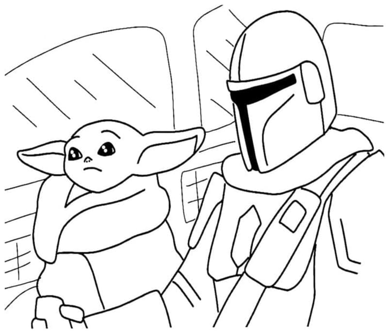 Mandalorian Og Baby Yoda Tegninger til Farvelægning