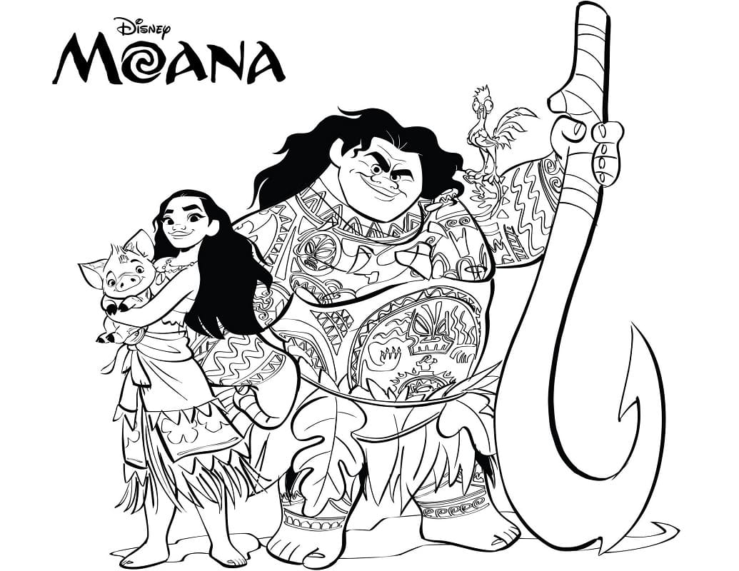 Moana Og Maui Tegninger til Farvelægning