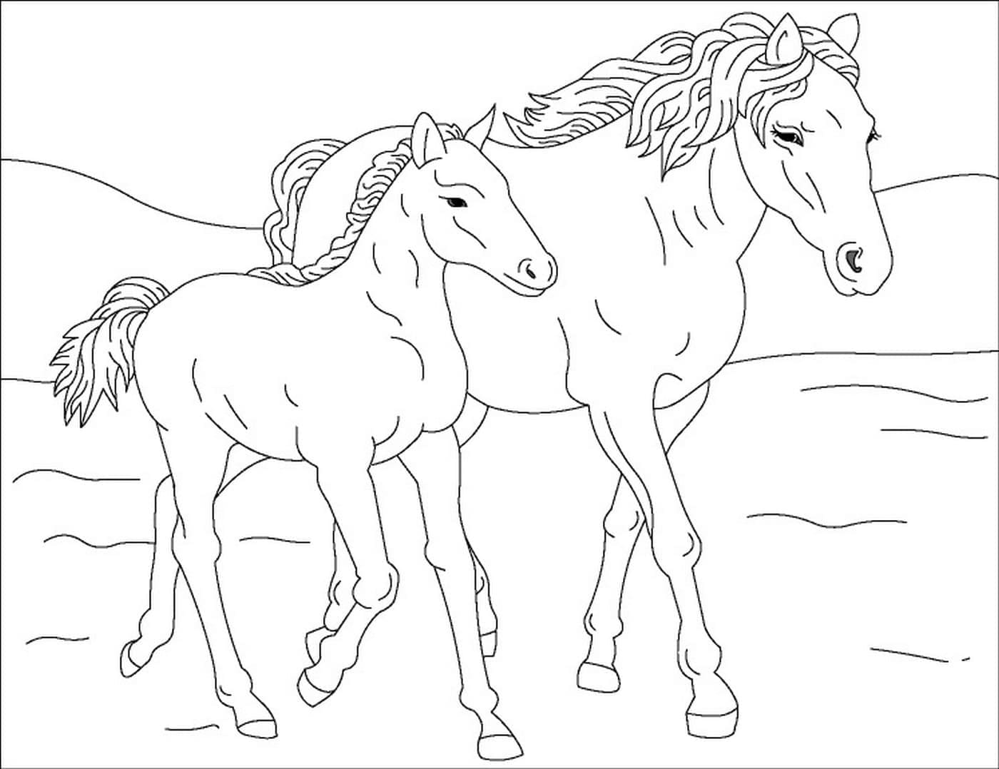 Mor Og Baby Hest Tegninger til Farvelægning