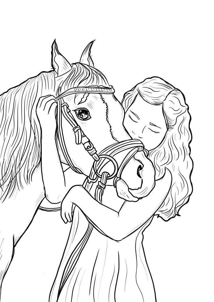 Pige Og Hest Tegninger til Farvelægning