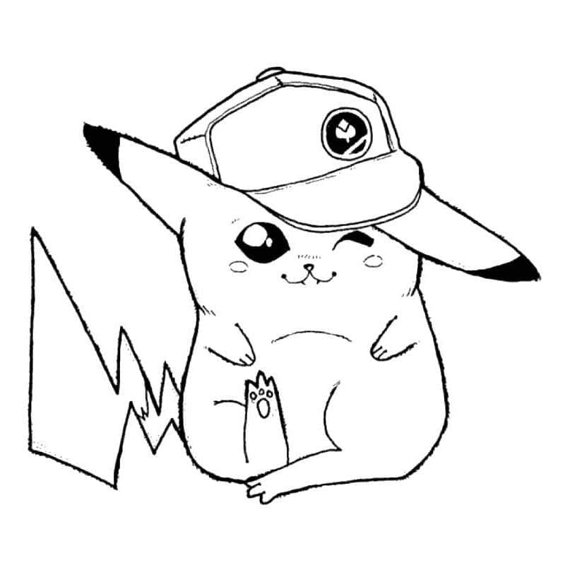Pikachu Iført Kasket Tegninger til Farvelægning