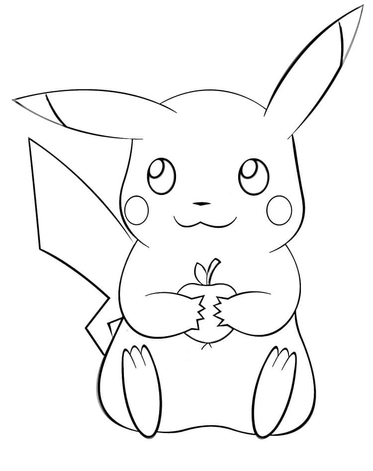 Pikachu Med Æble Tegninger til Farvelægning