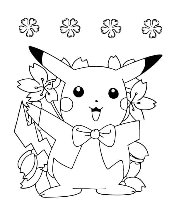 Pikachu Med Blomster Tegninger til Farvelægning