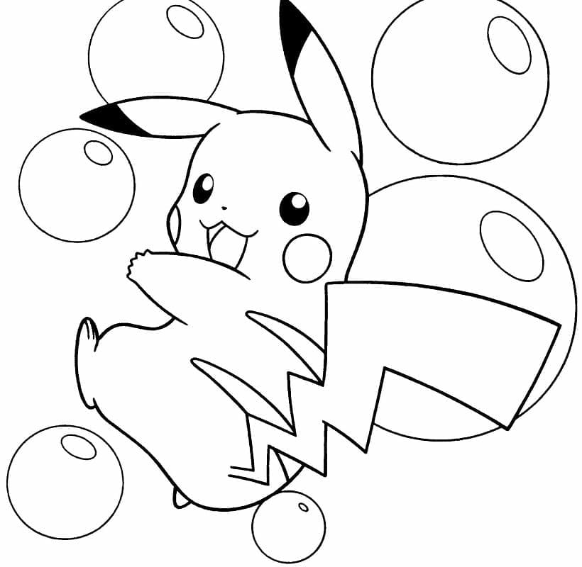 Pikachu Med Bobler Tegninger til Farvelægning