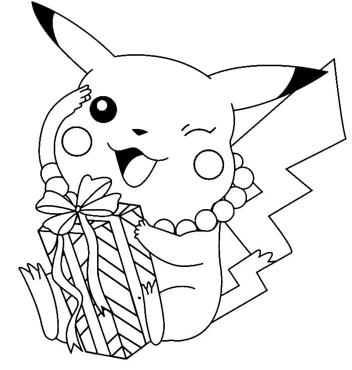 Pikachu Med En Gave Tegninger til Farvelægning
