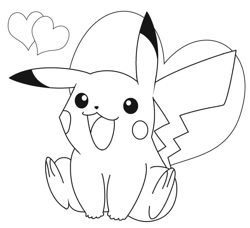 Pikachu Med Hjerter Tegninger til Farvelægning