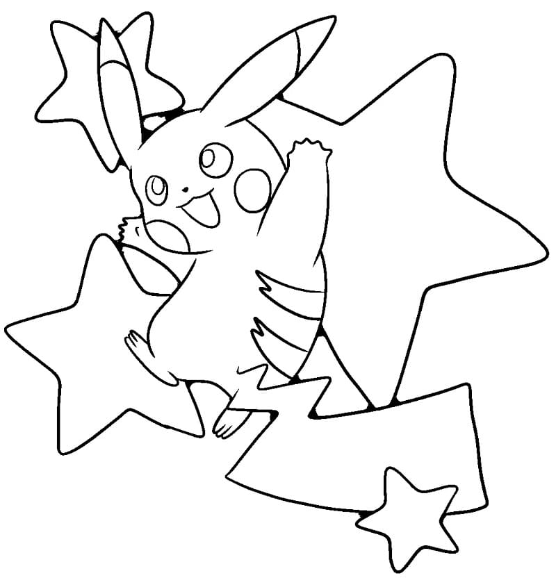 Pikachu Med Stjerner Tegninger til Farvelægning