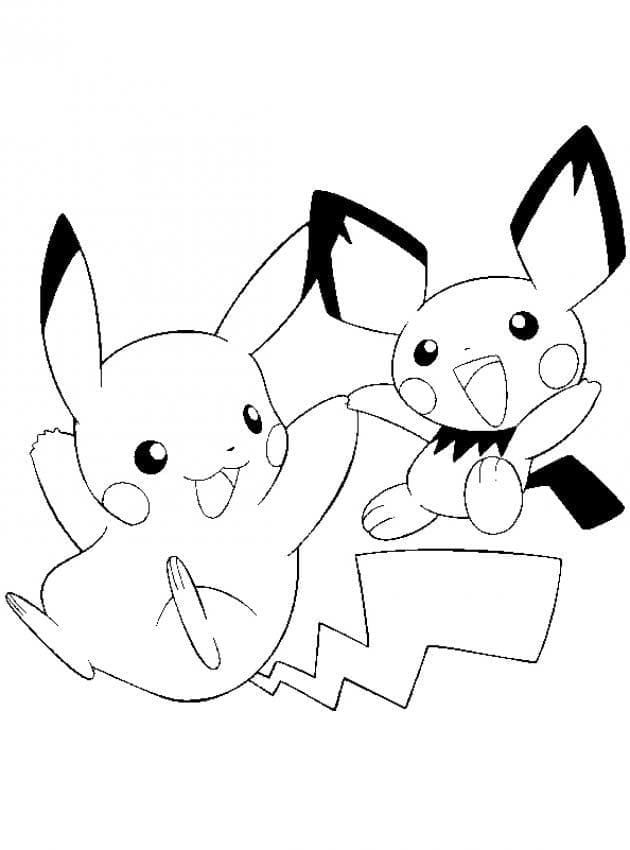 Pikachu Og Pichu Tegninger til Farvelægning
