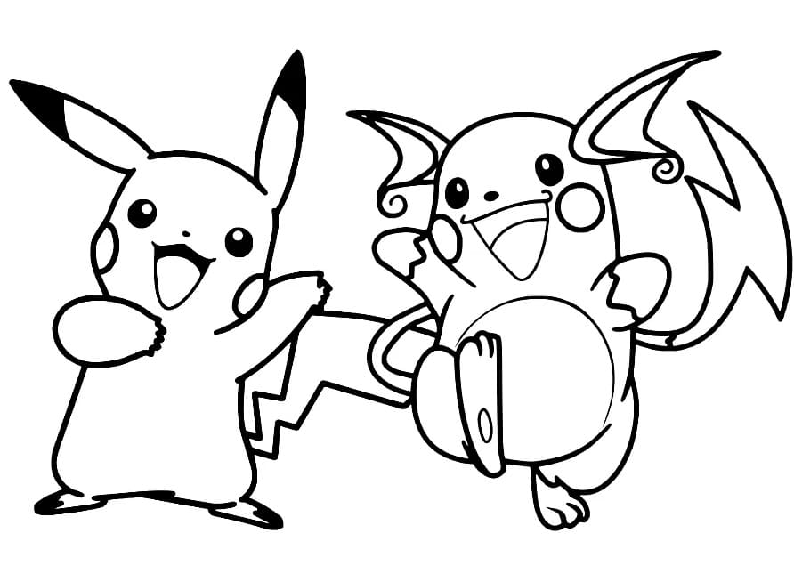 Pikachu Og Raichu Tegninger til Farvelægning