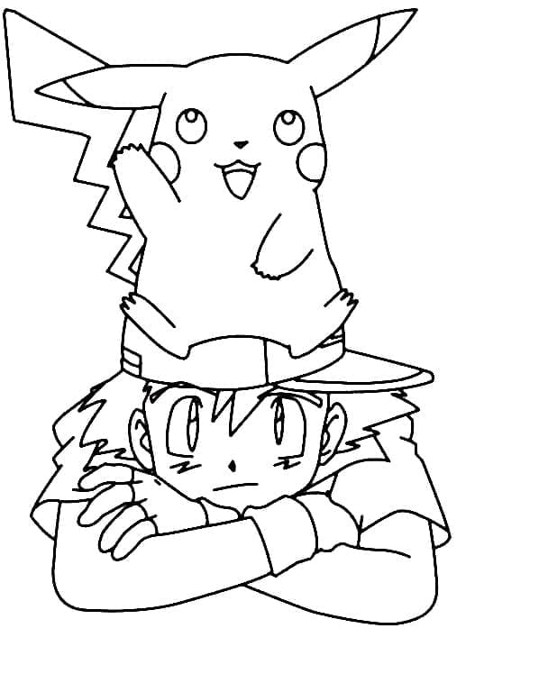 Pikachu Og Satoshi Tegninger til Farvelægning