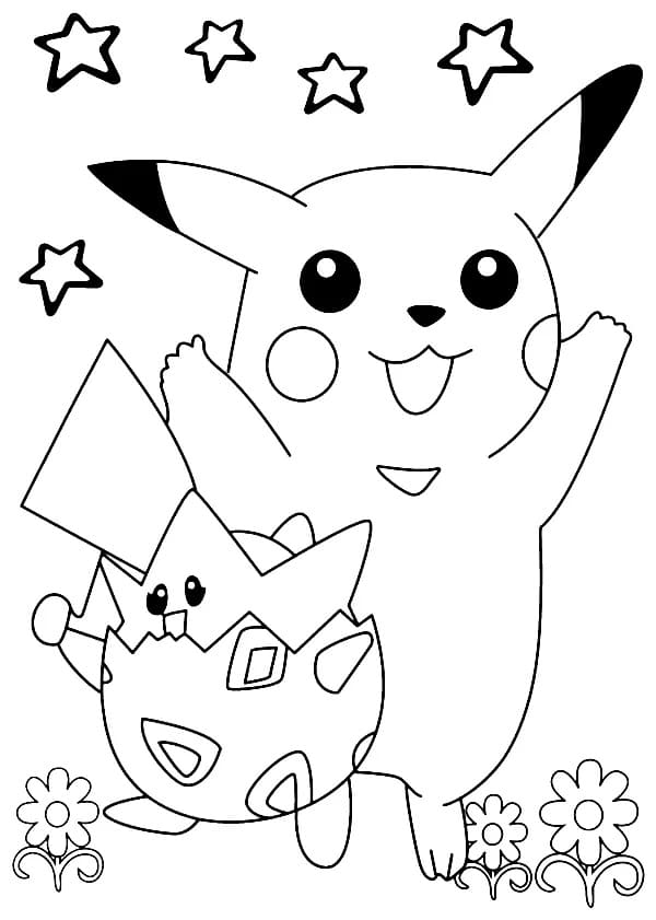 Pikachu Og Togepi Tegninger til Farvelægning