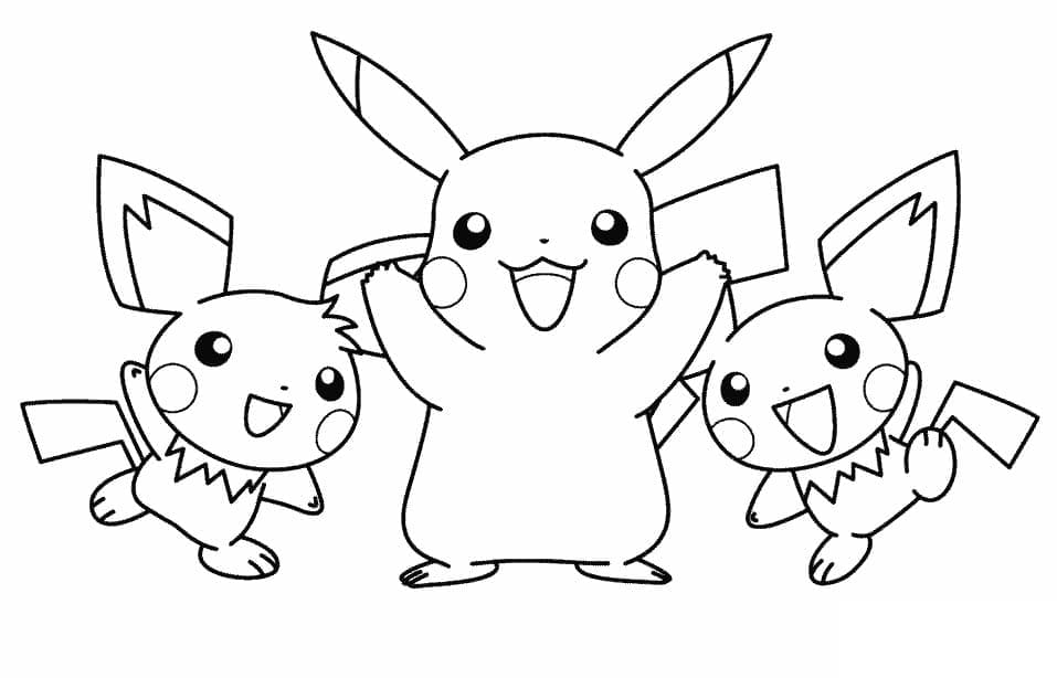 Pikachu Og Venner Tegninger til Farvelægning