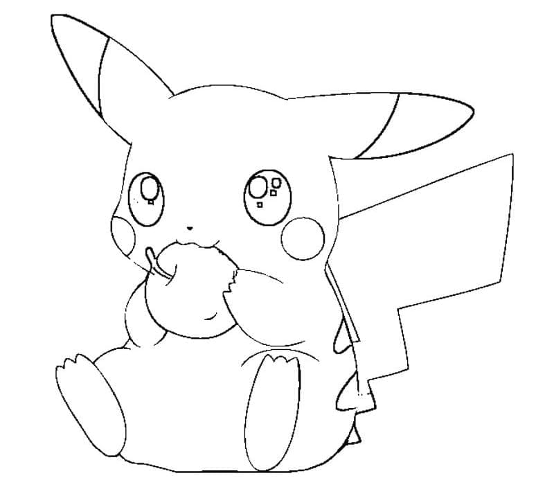 Pikachu Spiser Æble Tegninger til Farvelægning