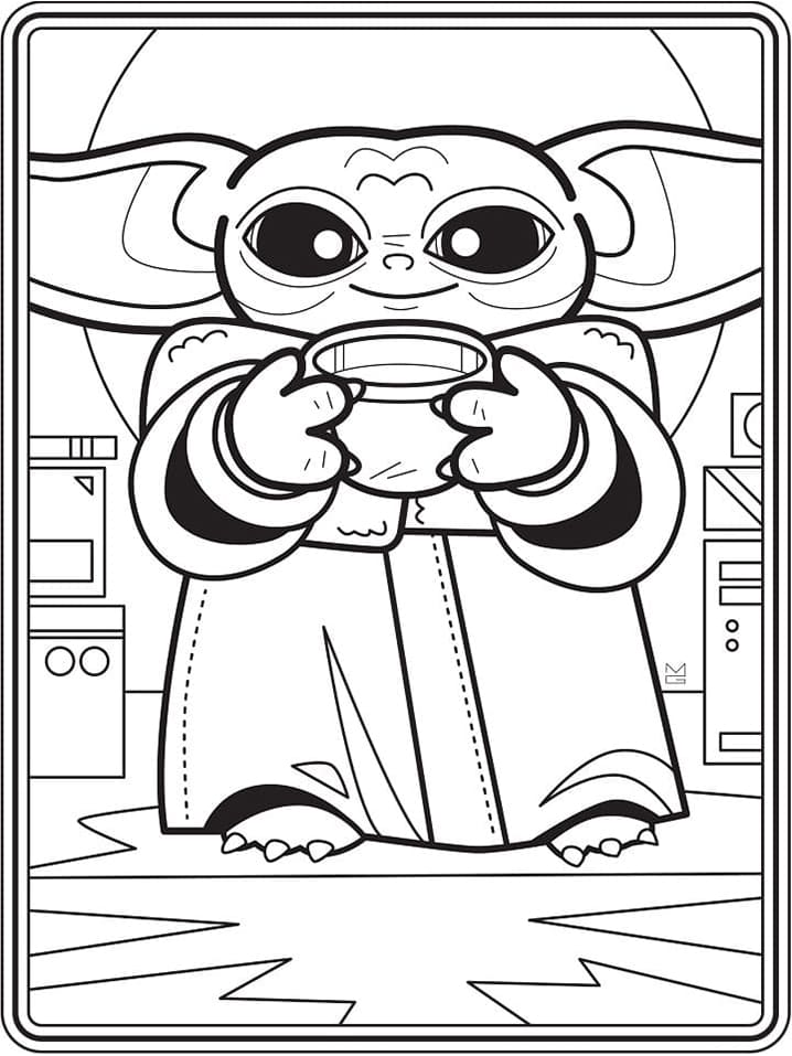 Printbar Glad Baby Yoda Tegninger til Farvelægning