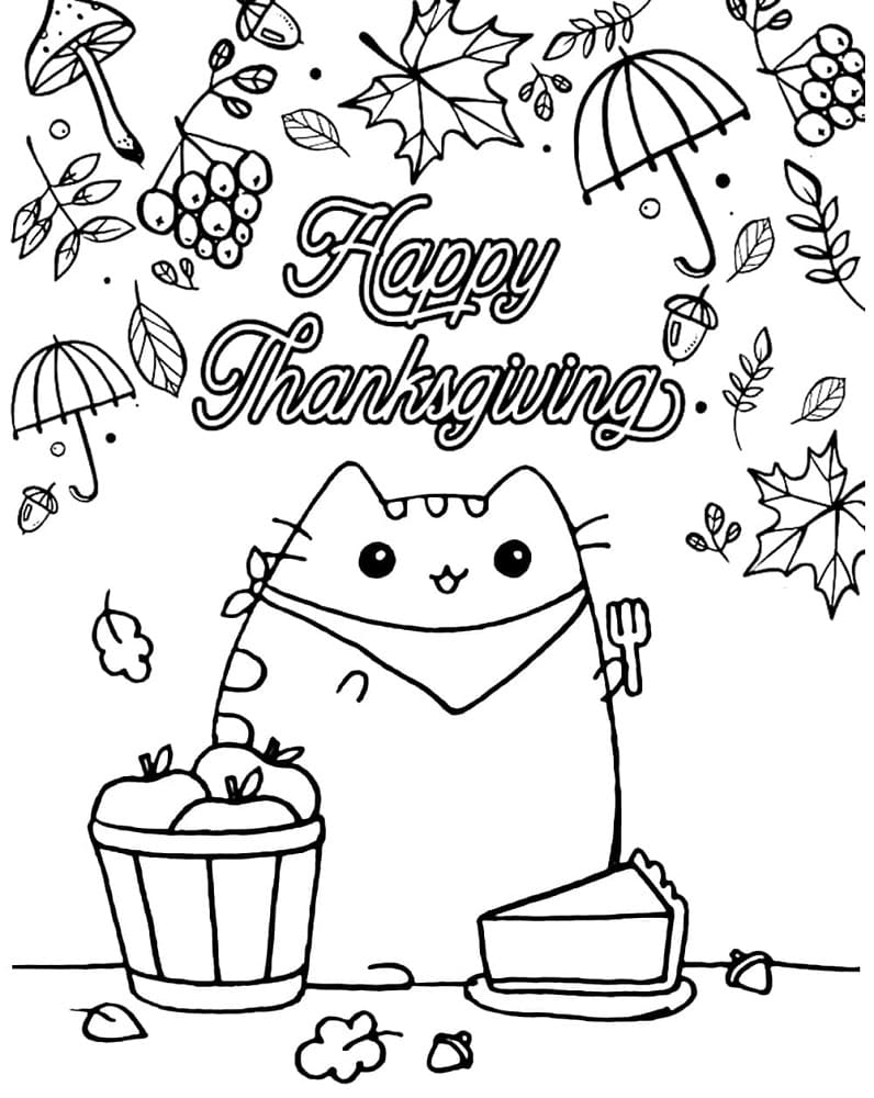 Pusheen Glædelig Thanksgiving Tegninger til Farvelægning