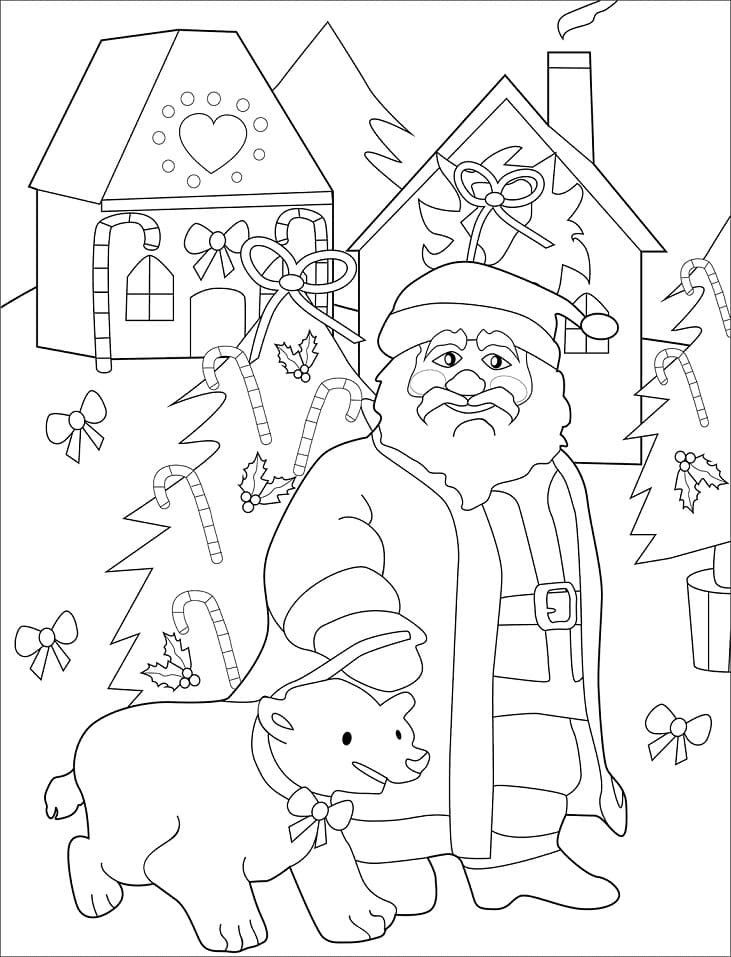Santa Claus and A Bear Tegninger til Farvelægning