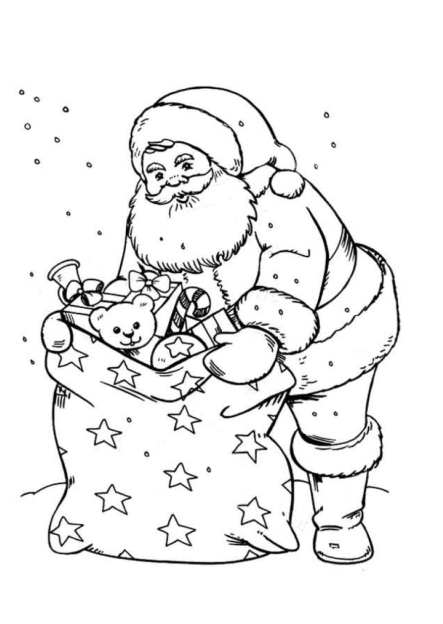 Santa Claus and Christmas Sack Tegninger til Farvelægning