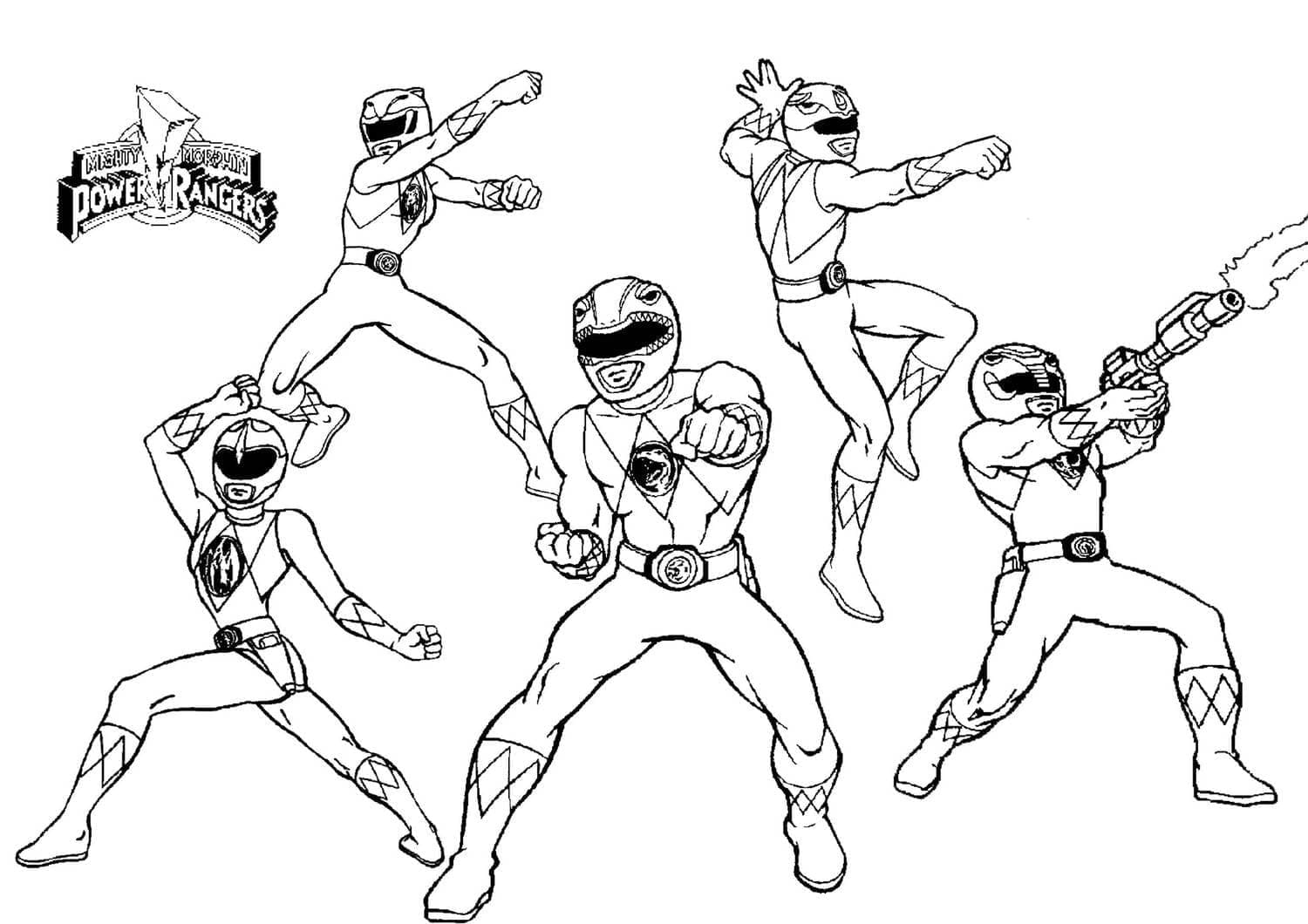 Seje Fem Power Rangers Tegninger til Farvelægning