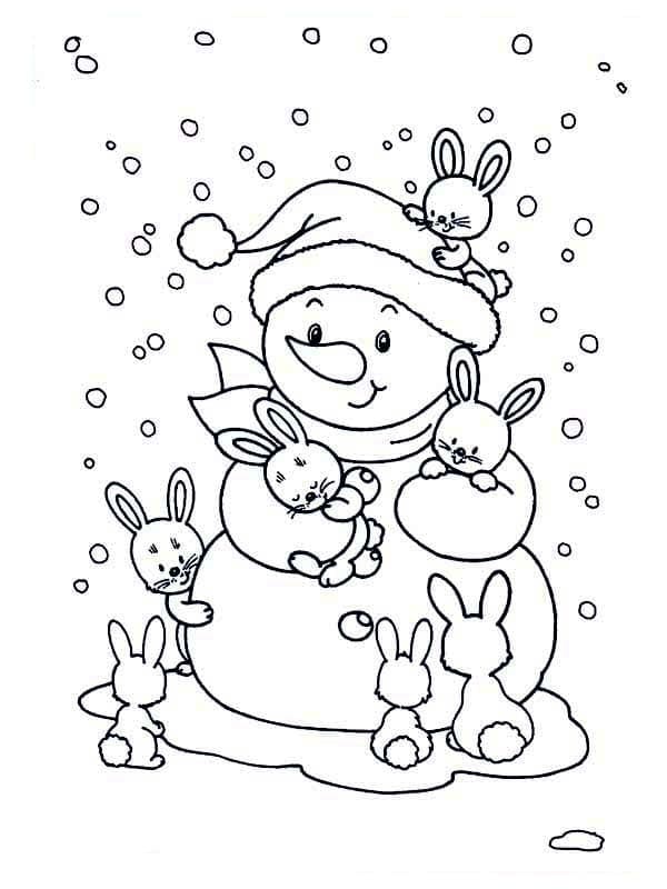 Snemand Og Kaniner Tegninger til Farvelægning