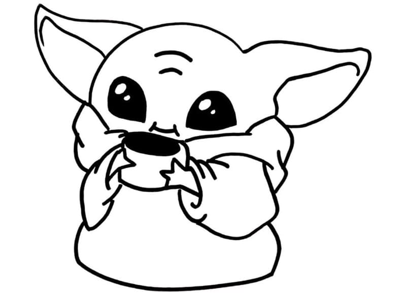 Sød Baby Yoda Spiser Tegninger til Farvelægning