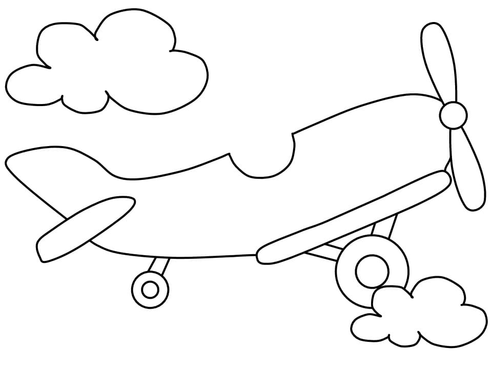 Sød Flyvemaskine Med Skyer Tegninger til Farvelægning
