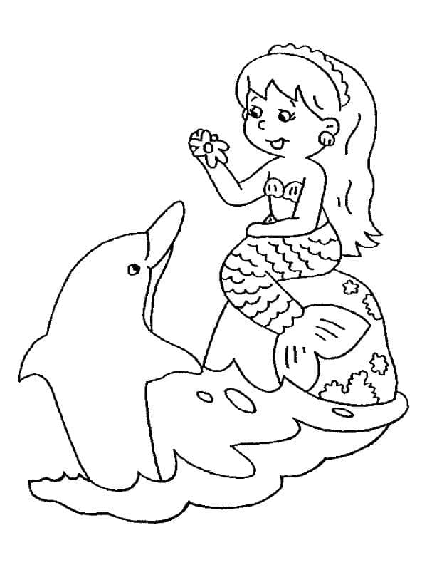 Sød Havfrue Og Delfin Tegninger til Farvelægning