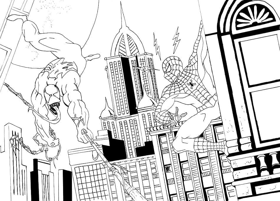 Spider Man og Venom Tegninger til Farvelægning