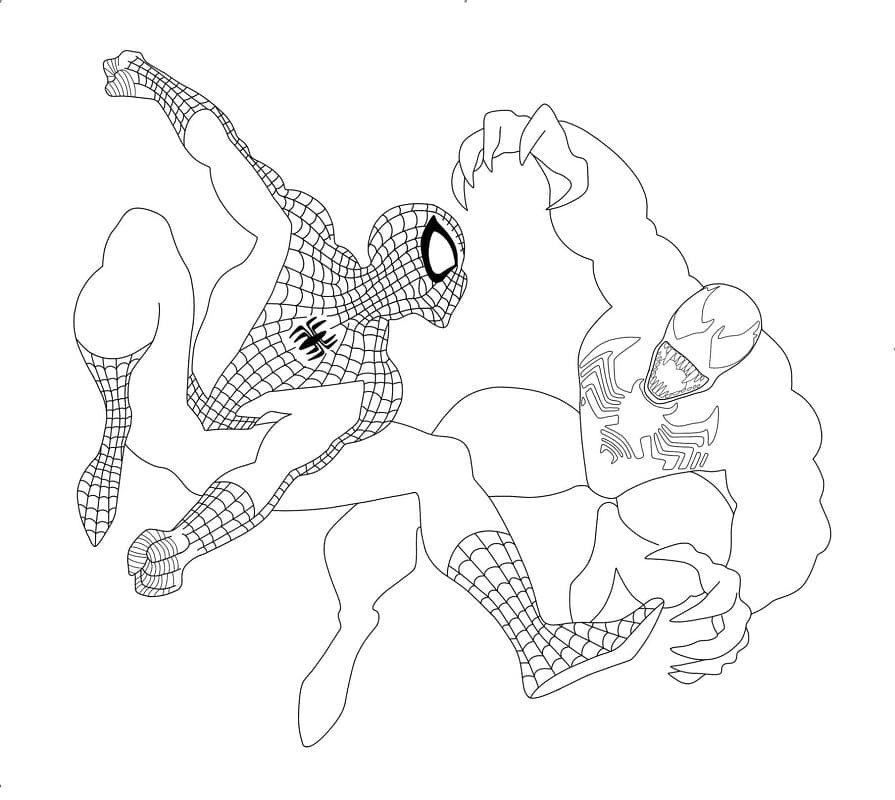 Spiderman Angriber Venom Tegninger til Farvelægning