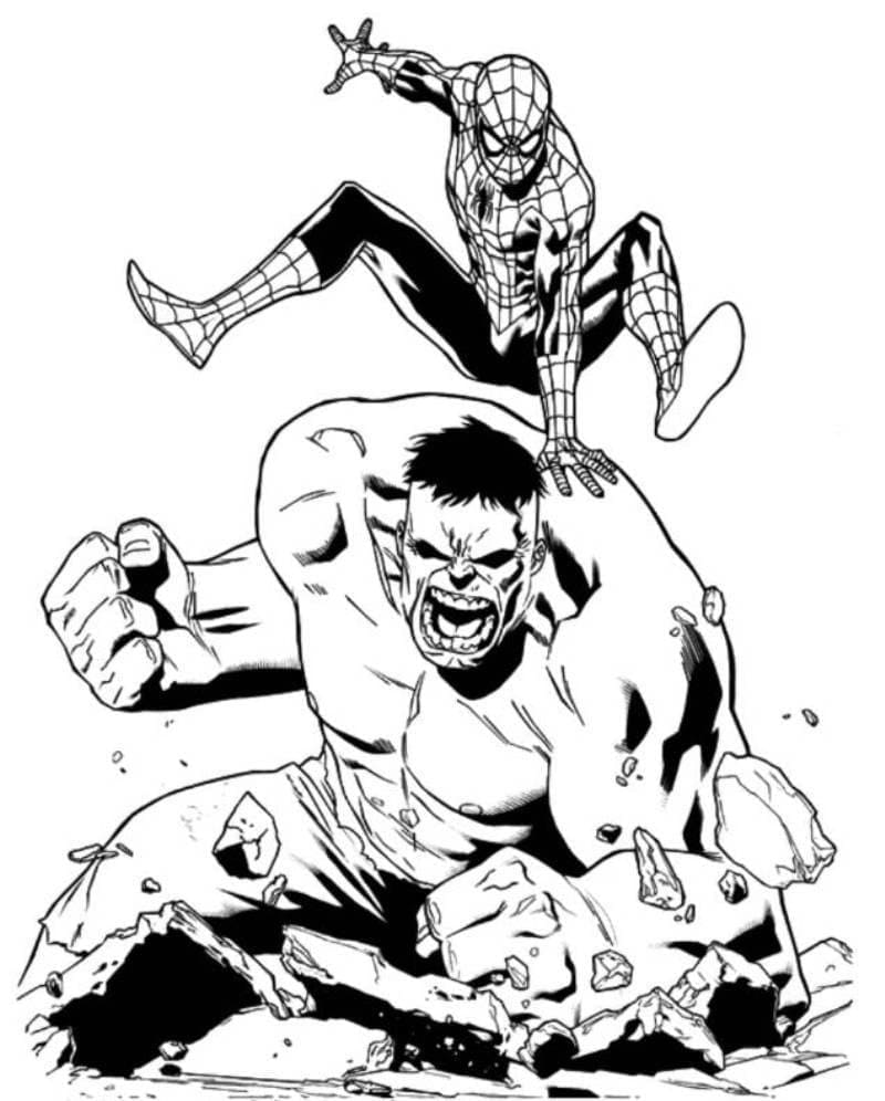 Spiderman Og Hulk Tegninger til Farvelægning