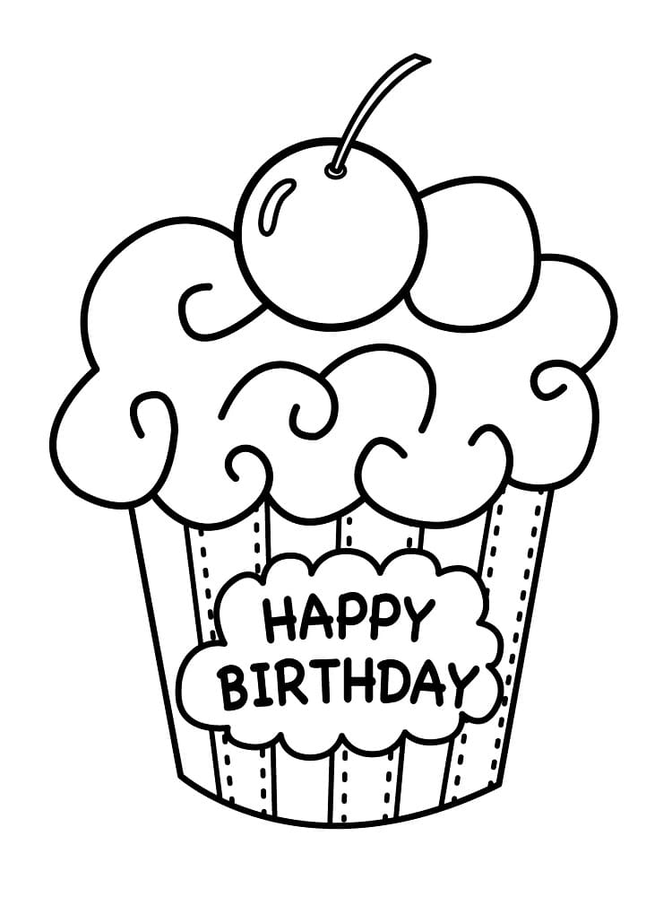 Tillykke Med Fødselsdagen Cupcake Tegninger til Farvelægning