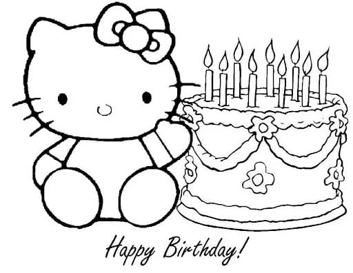 Tillykke Med Fødselsdagen Hello Kitty Tegninger til Farvelægning