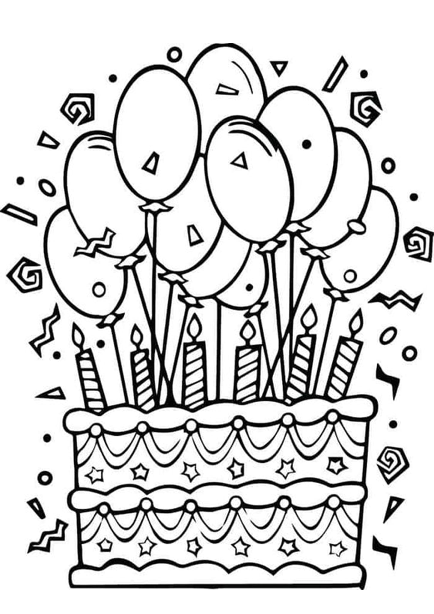 Tillykke Med Fødselsdagen Kage Med Balloner Tegninger til Farvelægning