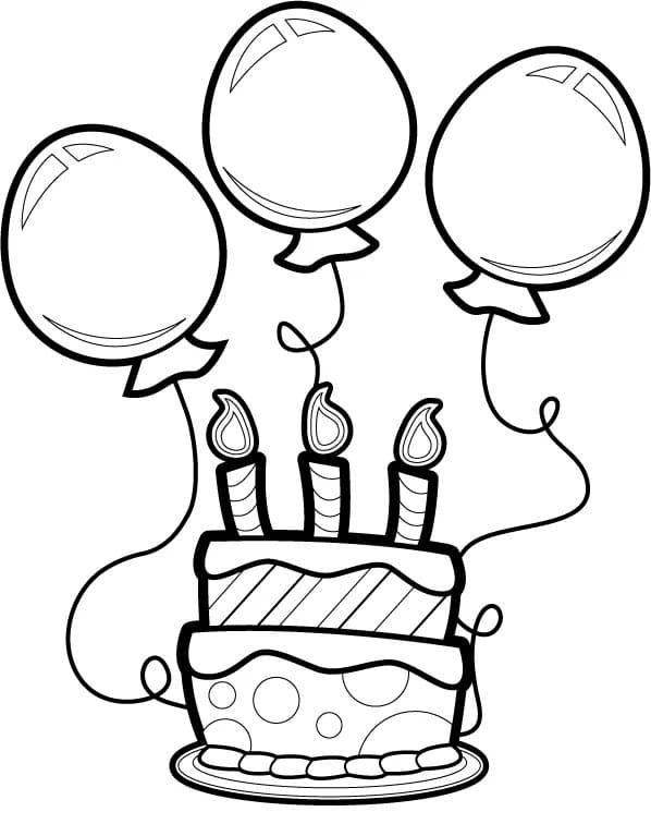 Tillykke Med Fødselsdagen Kage Og Balloner Tegninger til Farvelægning