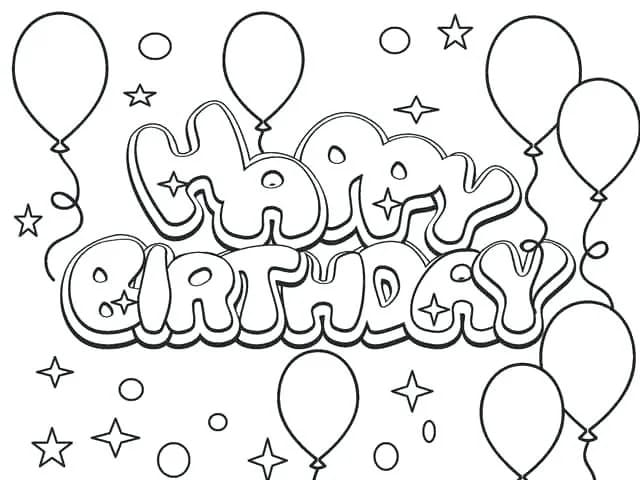 Tillykke Med Fødselsdagen Med Balloner Og Stjerner Tegninger til Farvelægning