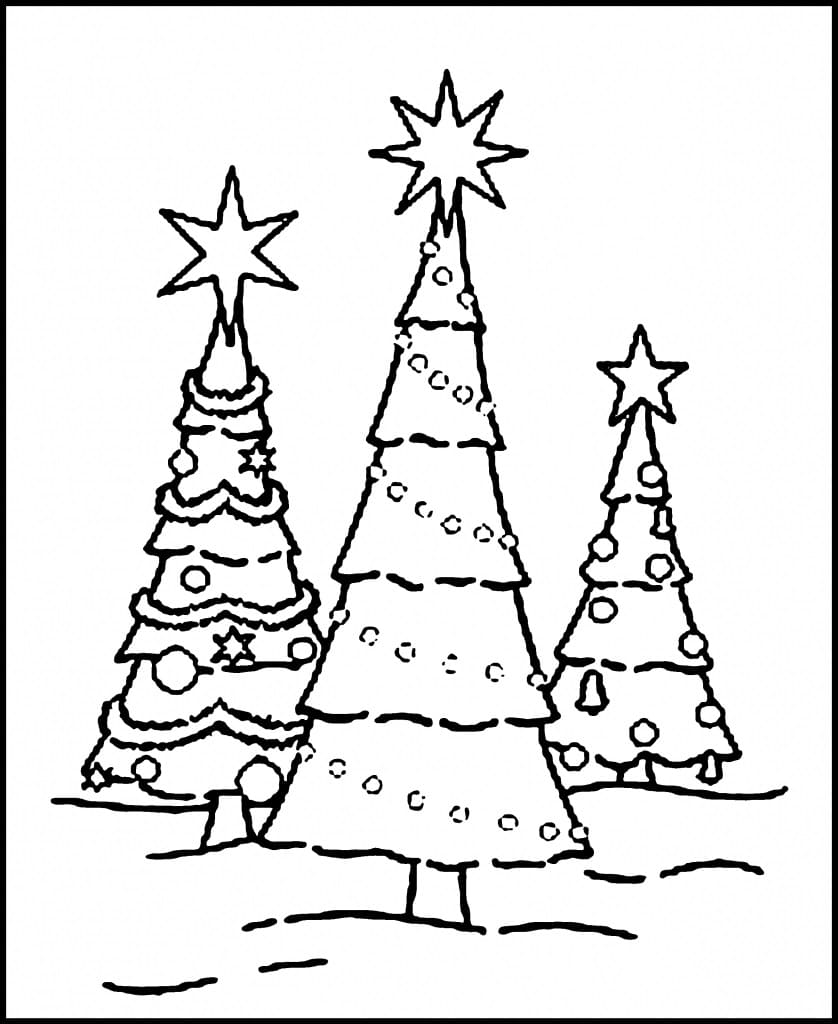 Tre Juletræer Tegninger til Farvelægning