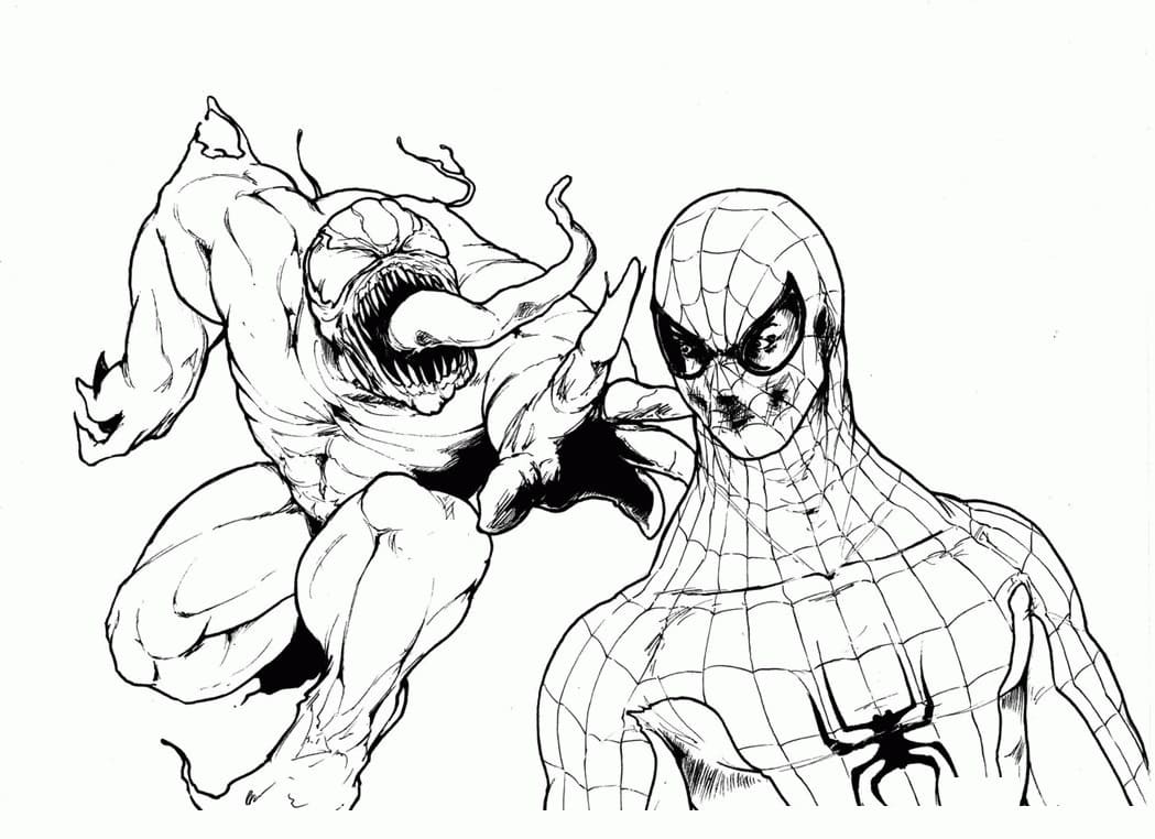 Venom Angriber Spiderman Tegninger til Farvelægning