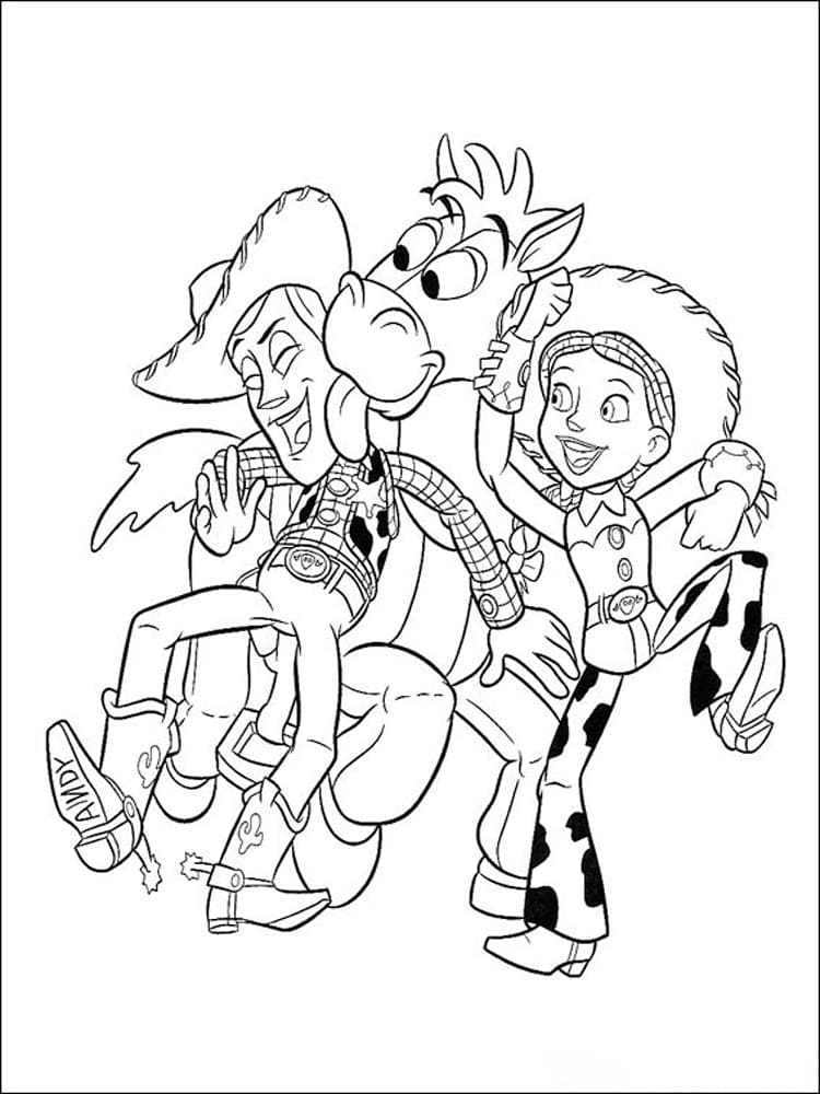 Woody, Bullseye og Jessie Toy Story Tegninger til Farvelægning