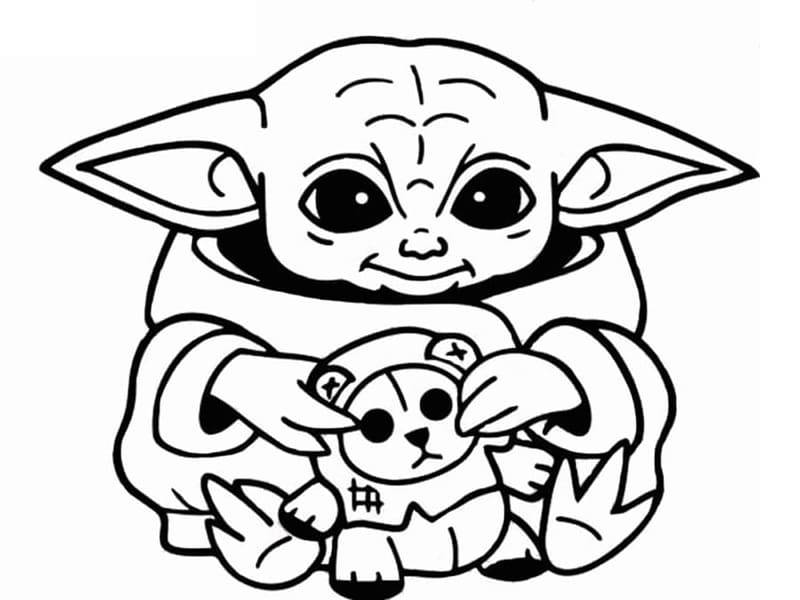 Yndig Baby Yoda Med Legetøj Tegninger til Farvelægning